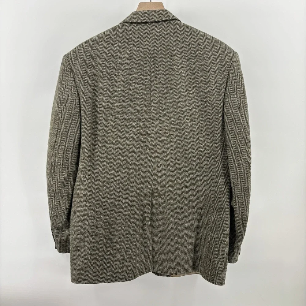 Lands End Sport Coat Blazer Mens 40R Brown Lambs Wool Herringbone‎ Two Button